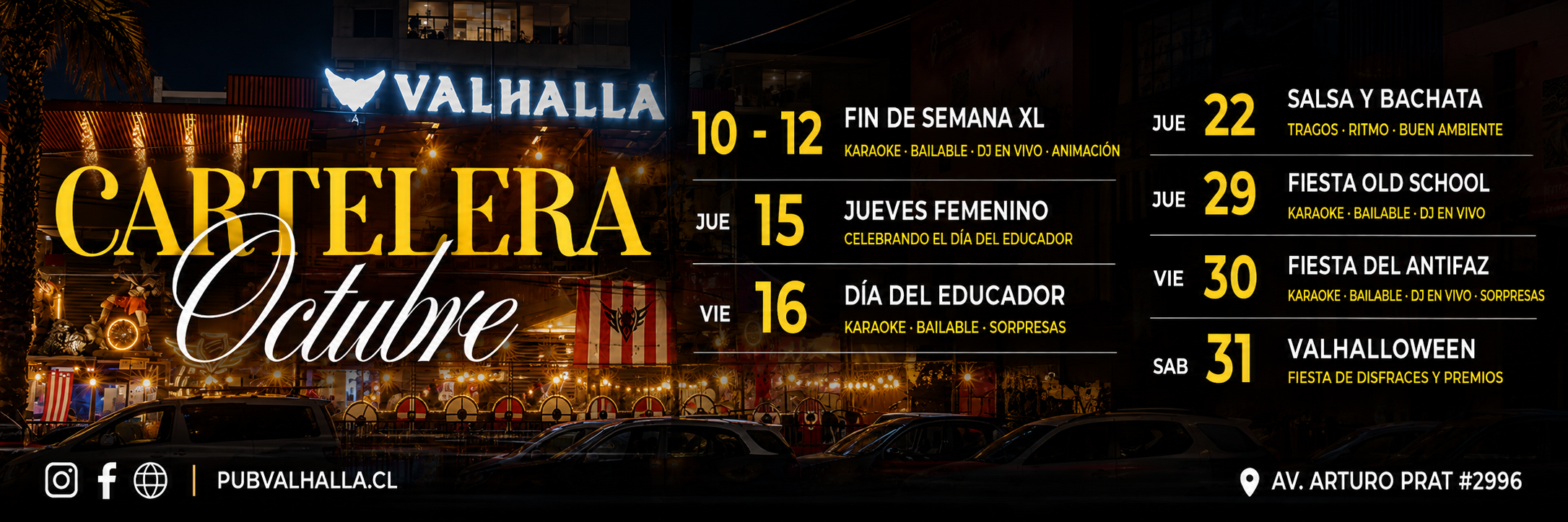 Cartelera de octubre en Pub Valhalla